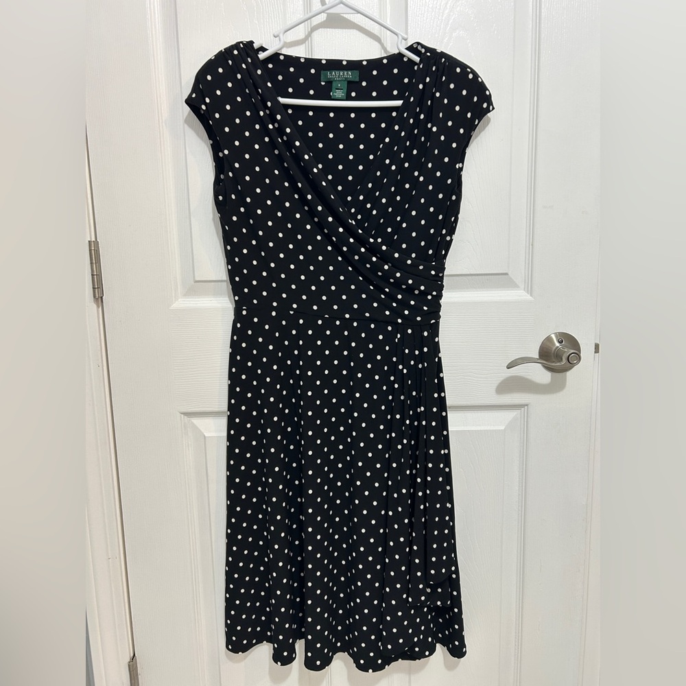 Ralph Lauren Poka Dot Knee Length Dress Size 8